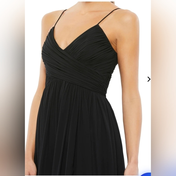 Mac Duggal Black Midi chiffon spaghetti strap v neck dress 2650 Size M MWT - Picture 2 of 10